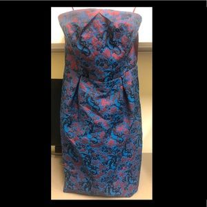 Anthropologie Blue and Red Strapless Dress